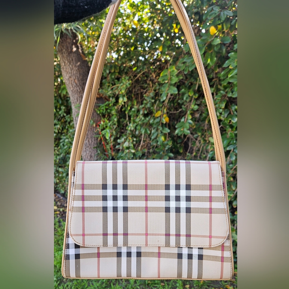 Source Unknown Beige and Brown Checkered Shoulder Bag